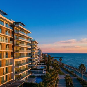 Modern apartments for rent along the Limassol seafront Cyprus at golden hour