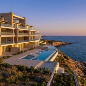 Modern apartment building with sea view in Cyprus