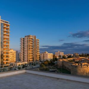 Nicosia Cyprus skyline with modern apartment buildings and the historic old city