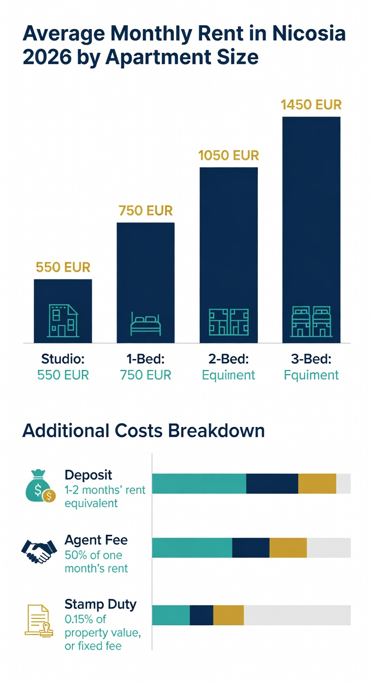 Apartments for Rent in Nicosia: Complete 2026 Guide 1 Infographic of average rent prices for apartments in Nicosia 2026