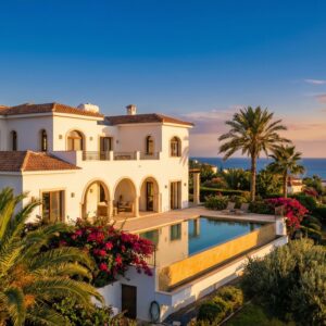 Beautiful white villa with private swimming pool and sea view in Paphos Cyprus