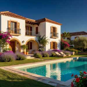 Beautiful rental house in Cyprus with garden and pool, Mediterranean architecture