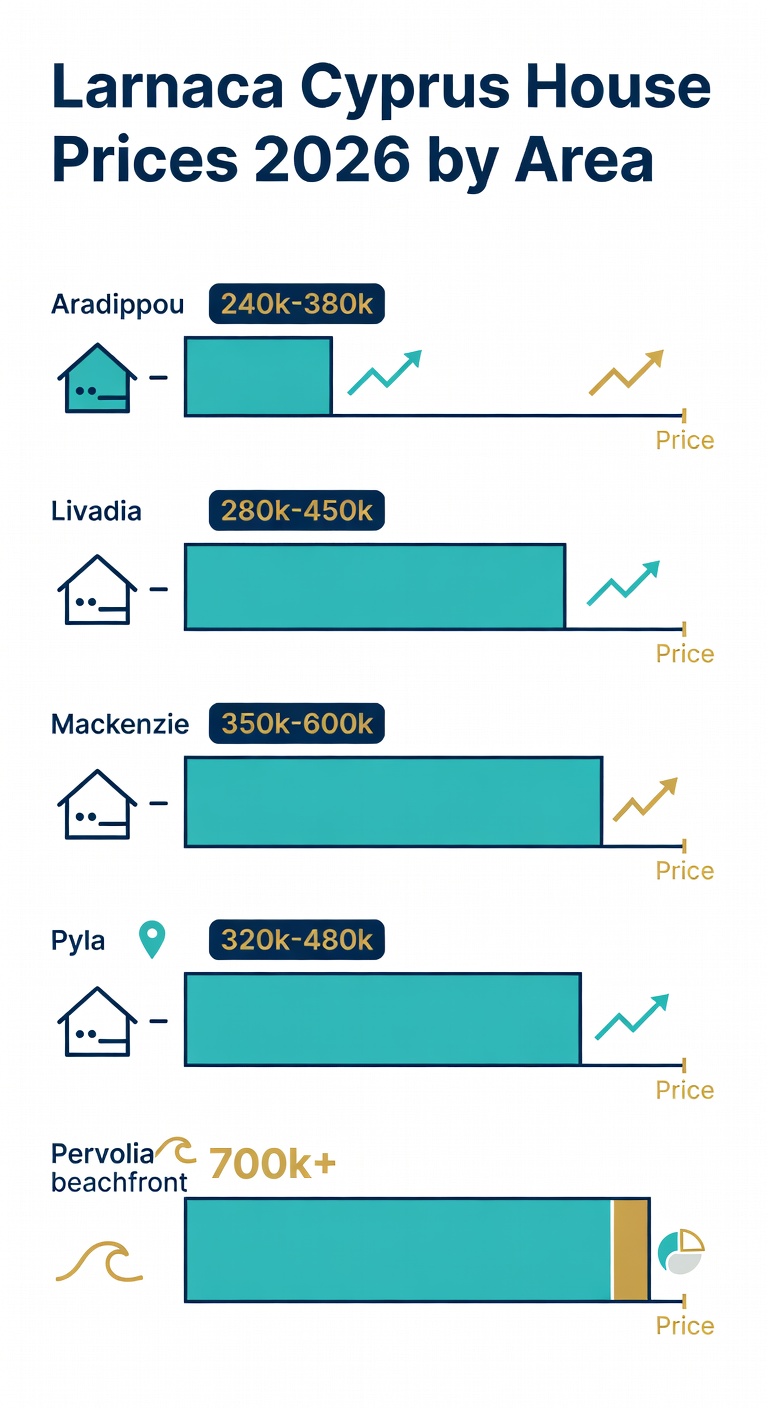Infographic showing 2026 Larnaca house prices by area
