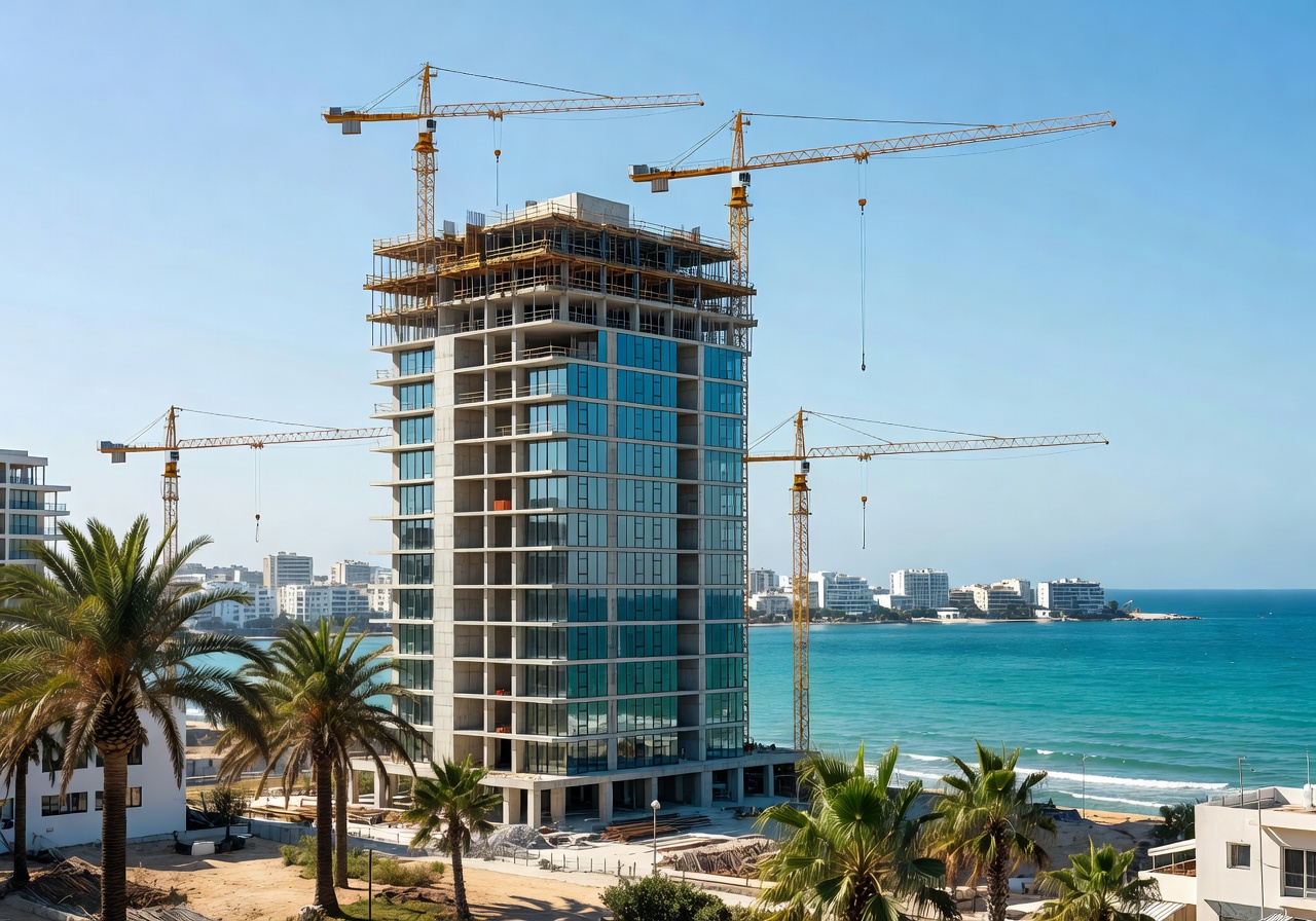 Modern luxury apartment tower under construction in Limassol Cyprus