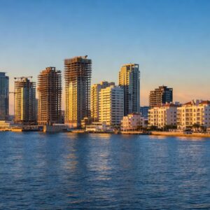 Limassol Cyprus seafront skyline with new high-rise residential developments under construction near Limassol Marina