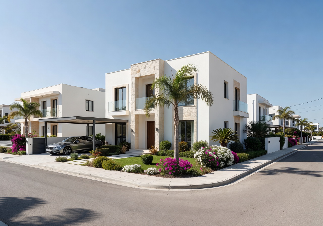 Modern 3-bedroom detached house for sale in suburban Nicosia, Cyprus, with private garden and covered carport