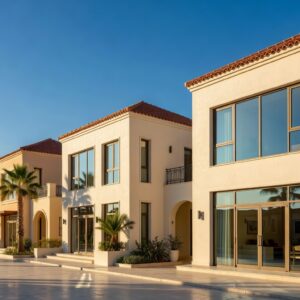 Real estate agency offices along a sunny boulevard in Limassol Cyprus
