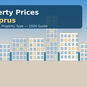 Coastal apartment skyline in Cyprus illustrating 2026 property prices