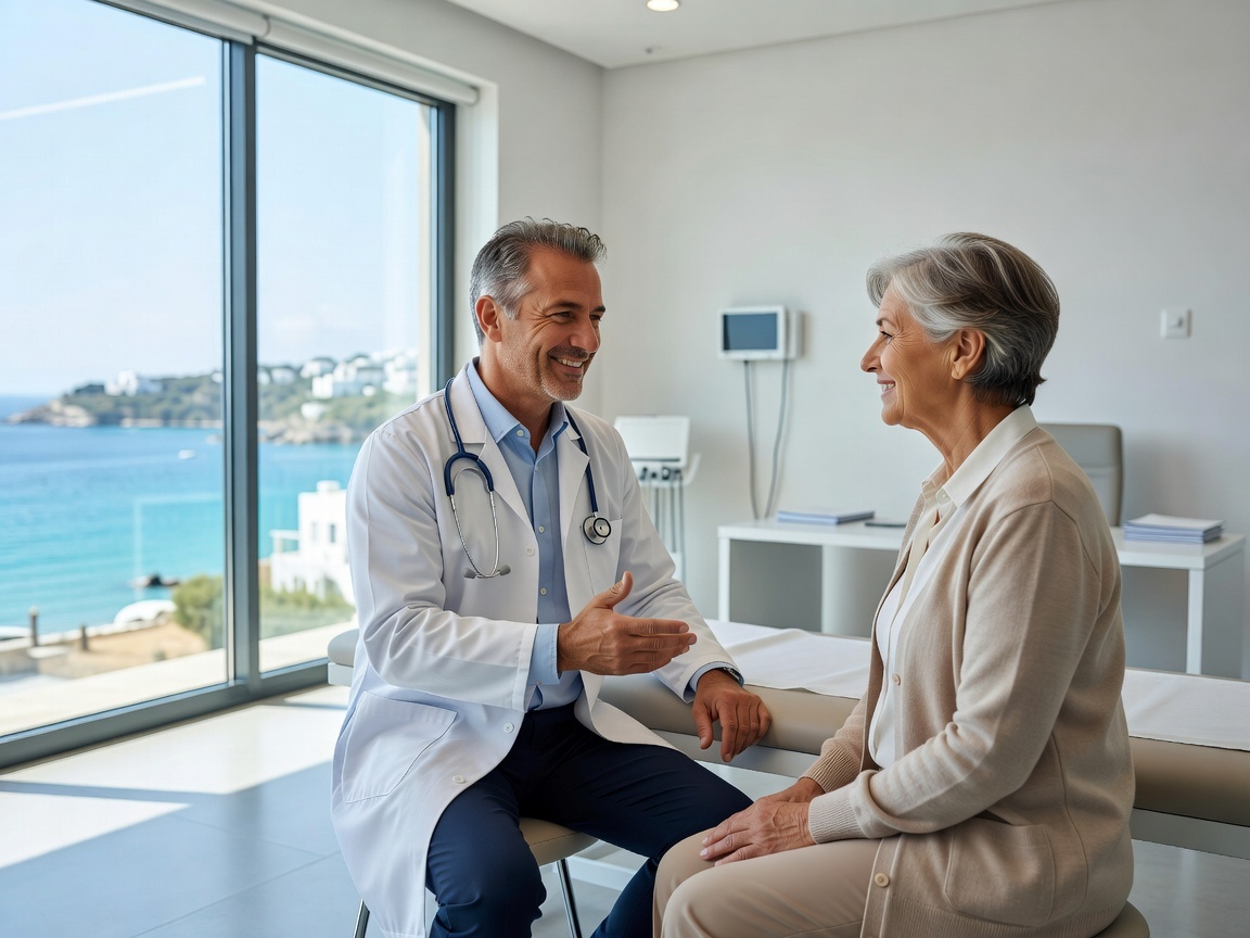 Healthcare in Cyprus: The Complete 2026 Guide for Expats and Property Buyers 2 Doctor consulting an expat patient in a bright modern Cyprus clinic with a sea view