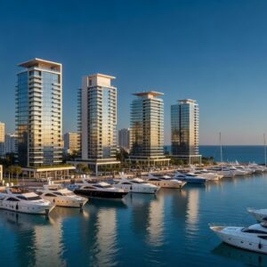 Limassol Cyprus seafront skyline at golden hour