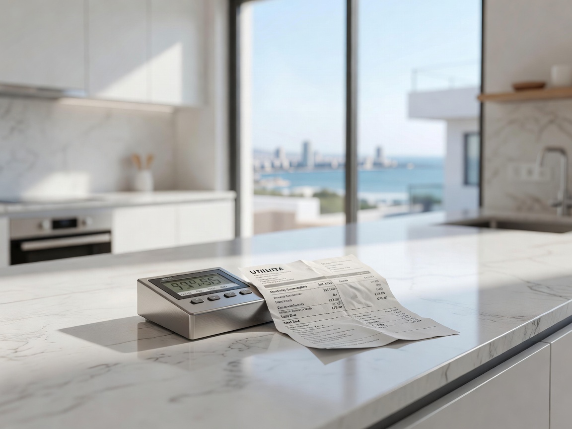 Electricity in Cyprus: The Complete 2026 Guide to Costs, EAC Tariffs and Utility Bills 2 Electricity meter and EAC utility bill on a kitchen counter in a Cyprus apartment