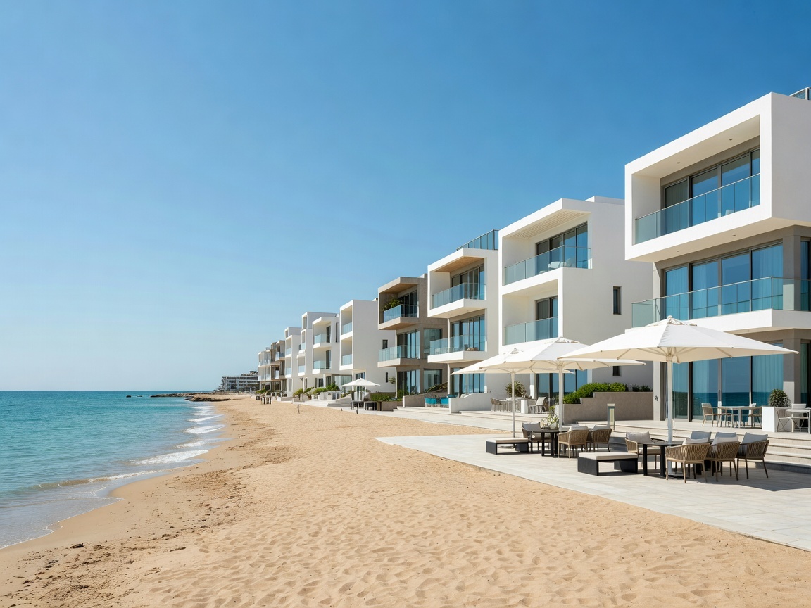 Living in Larnaca: The Complete 2026 Guide to Life, Costs & Property 2 Modern apartment buildings along Larnaca Mackenzie seafront with cafes and beach, Cyprus
