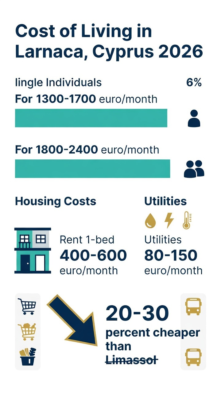 Living in Larnaca: The Complete 2026 Guide to Life, Costs & Property 1 Infographic of the cost of living in Larnaca Cyprus in 2026