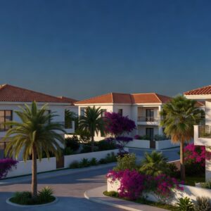 Pink slip Cyprus: a sunlit Mediterranean residential neighbourhood in Cyprus