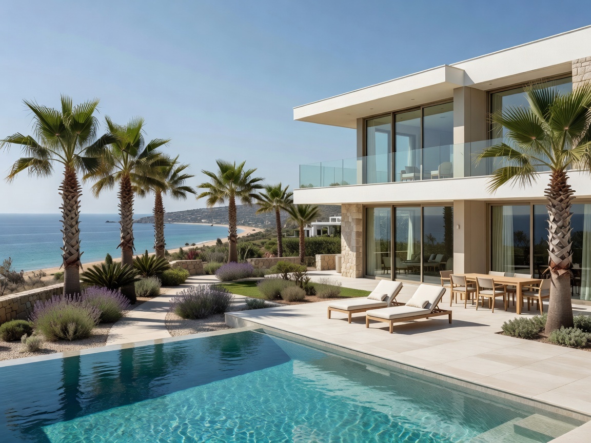 Modern detached villa with a private swimming pool and sea-view terrace in Peyia, Cyprus