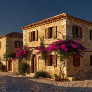 Restored traditional village house in Cyprus with stone walls and terracotta roof