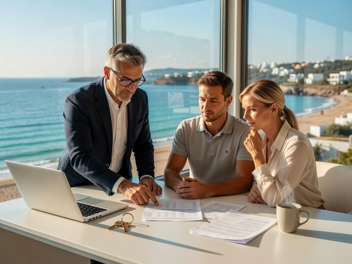 A tax adviser and a relocating couple reviewing Cyprus non-dom and residency documents