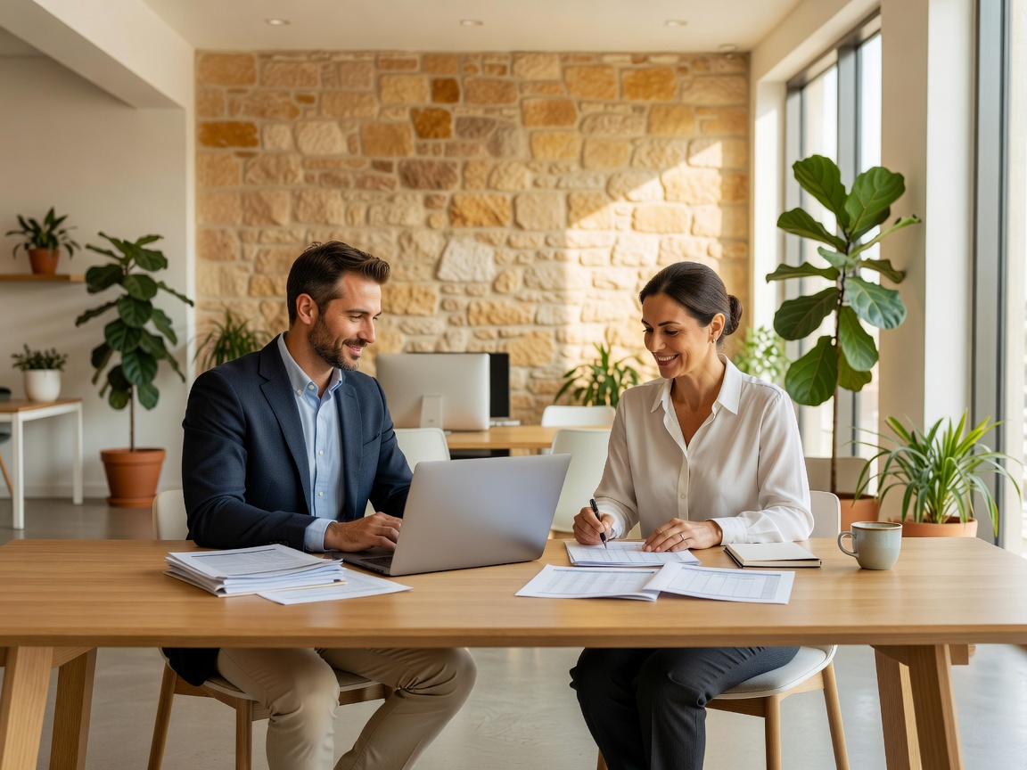 A self-employed person reviewing Cyprus social insurance registration paperwork with an accountant