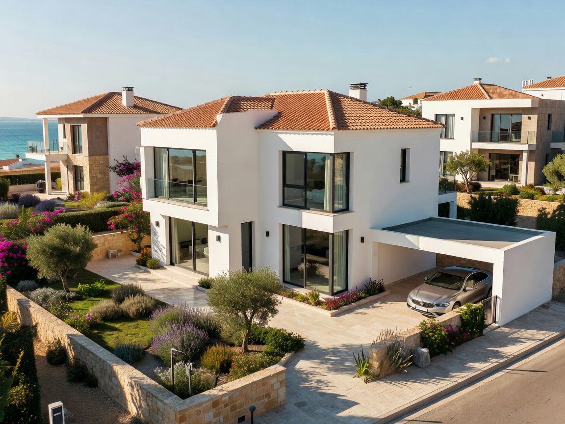 Modern three-bedroom family house with garden and covered parking in suburban Limassol, Cyprus