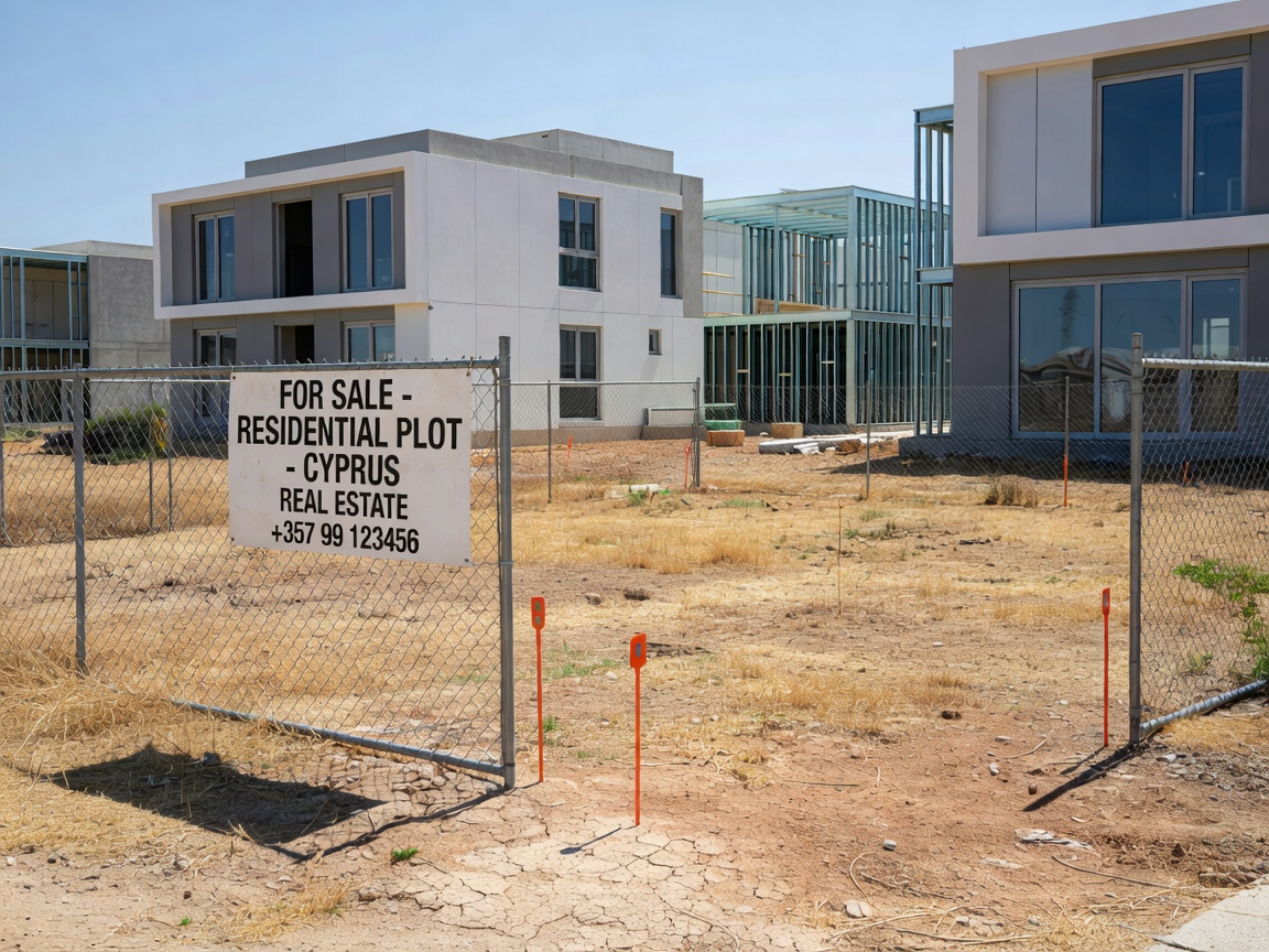 Empty fenced residential building plot in Cyprus ready for a prefab house