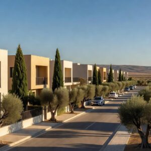Modern low-rise apartment blocks on a residential street in Strovolos, Nicosia