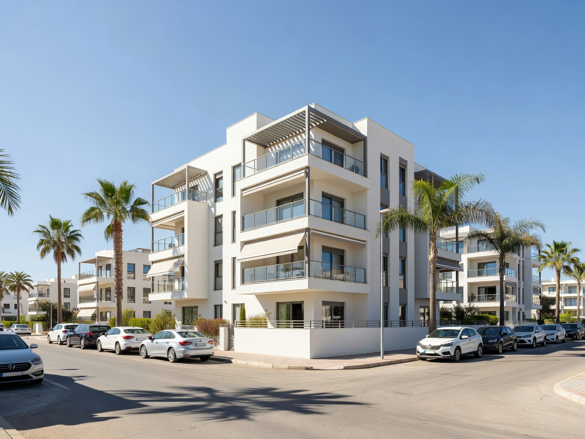 Small modern apartment block on a residential street in Limassol, Cyprus