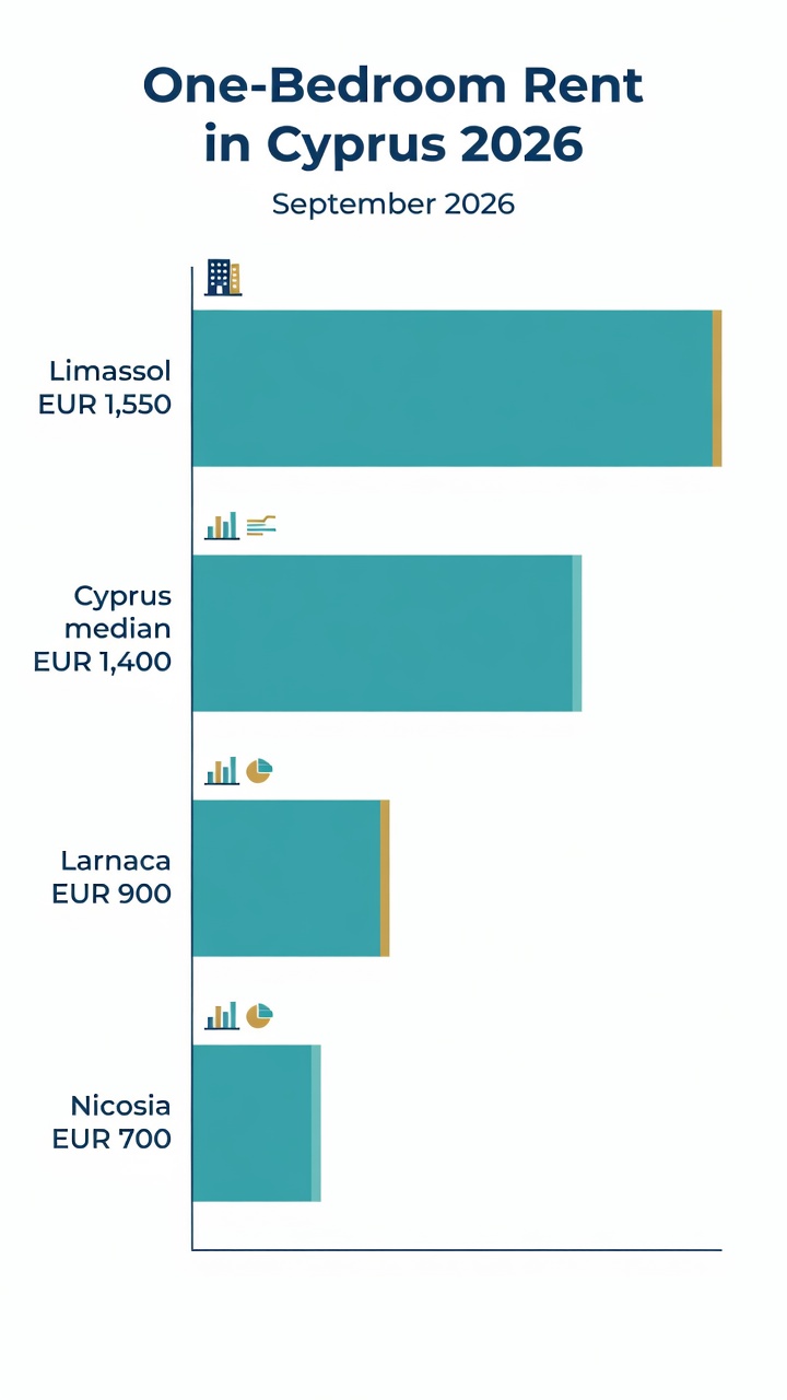 Median one-bedroom apartment rent in Cyprus by district, September 2026