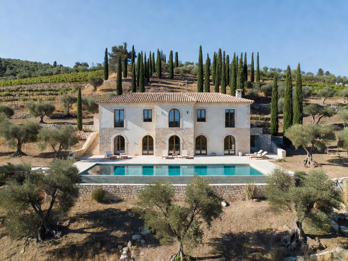 Kalo Chorio, Limassol: What 48 Listings Reveal About Land and Prices 1 Large stone villa with a terrace and pool among vineyards in the Limassol foothills of Cyprus